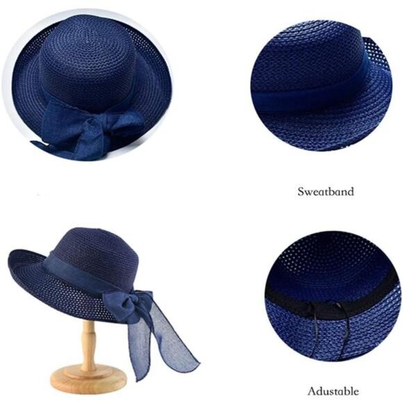 Women\'s Floppy Sun Hat Summer Wide Brim Cap Straw Hat, Blue main image 6